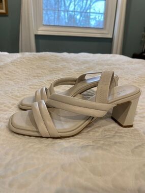 Women's Cream Strappy Block Heel Sandals